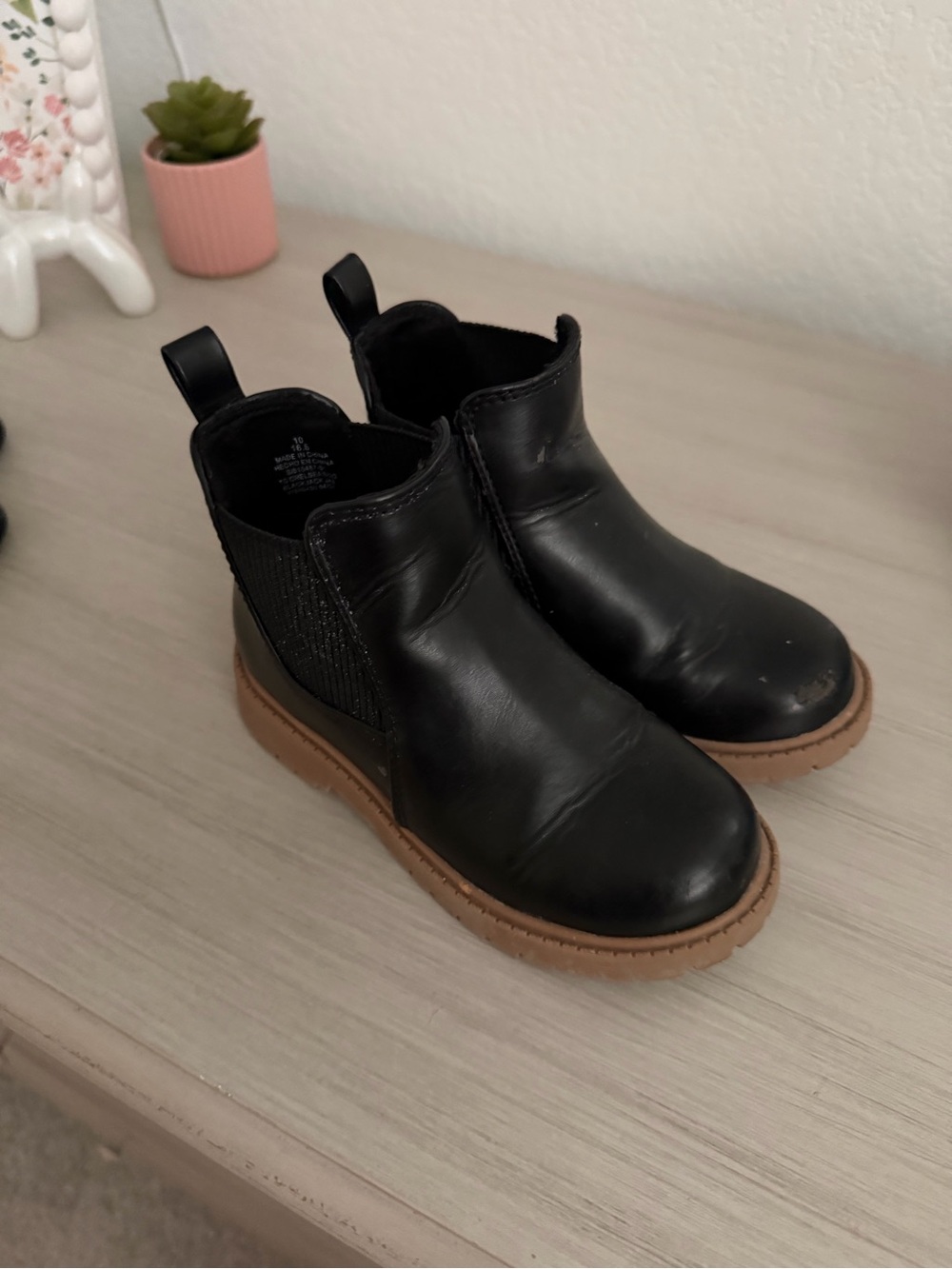 Old Navy Black Chelsea Boots with Brown Sole